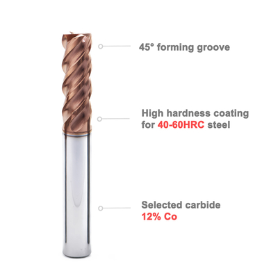 Tungsten Carbide Milling Insert 4 Flute for HRC60 Steel AlTiN Coating